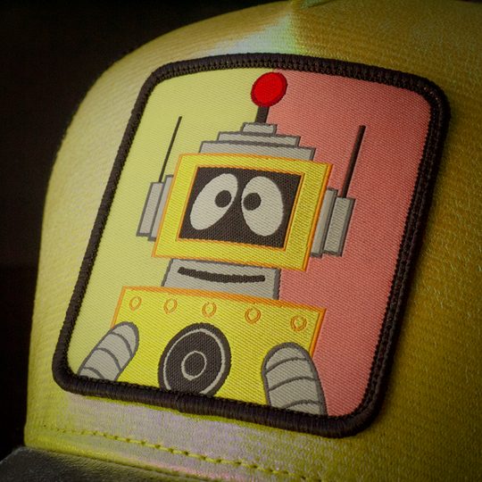 Close-up of Plex from Yo Gabba Gabba on woven patch attached to crown