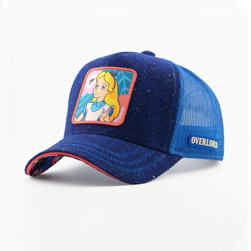 Blue cap with a character patch and 'Overlord' branding on a white background