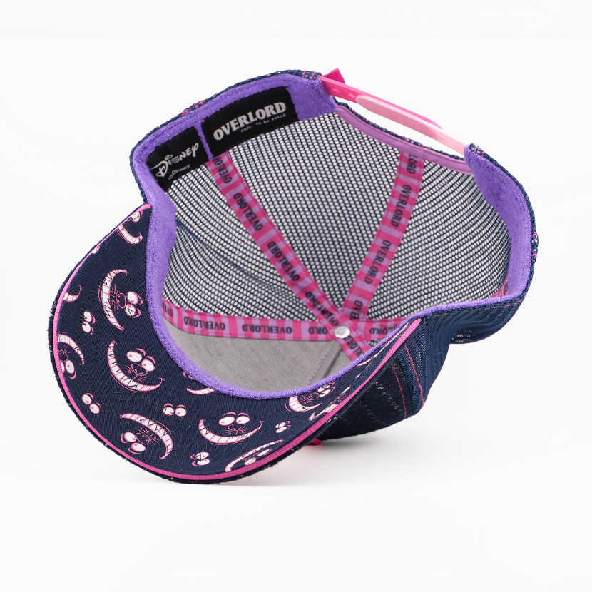 Baseball cap with purple and pink design on a white background