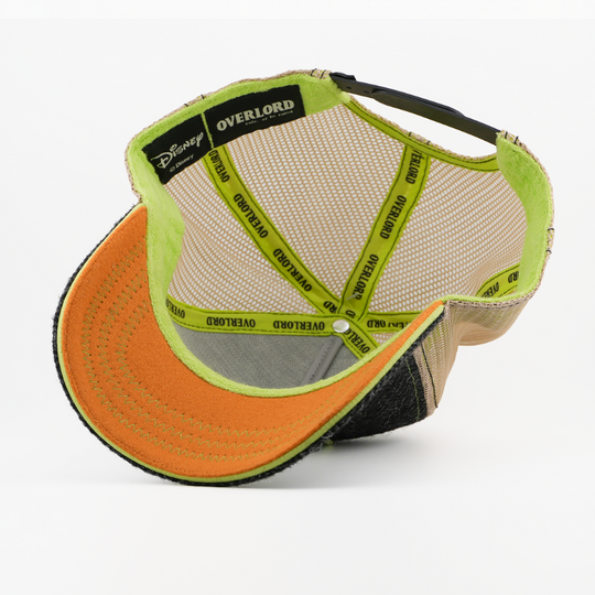 Colorful cap with mesh back and 'Overlord' branding on a white background