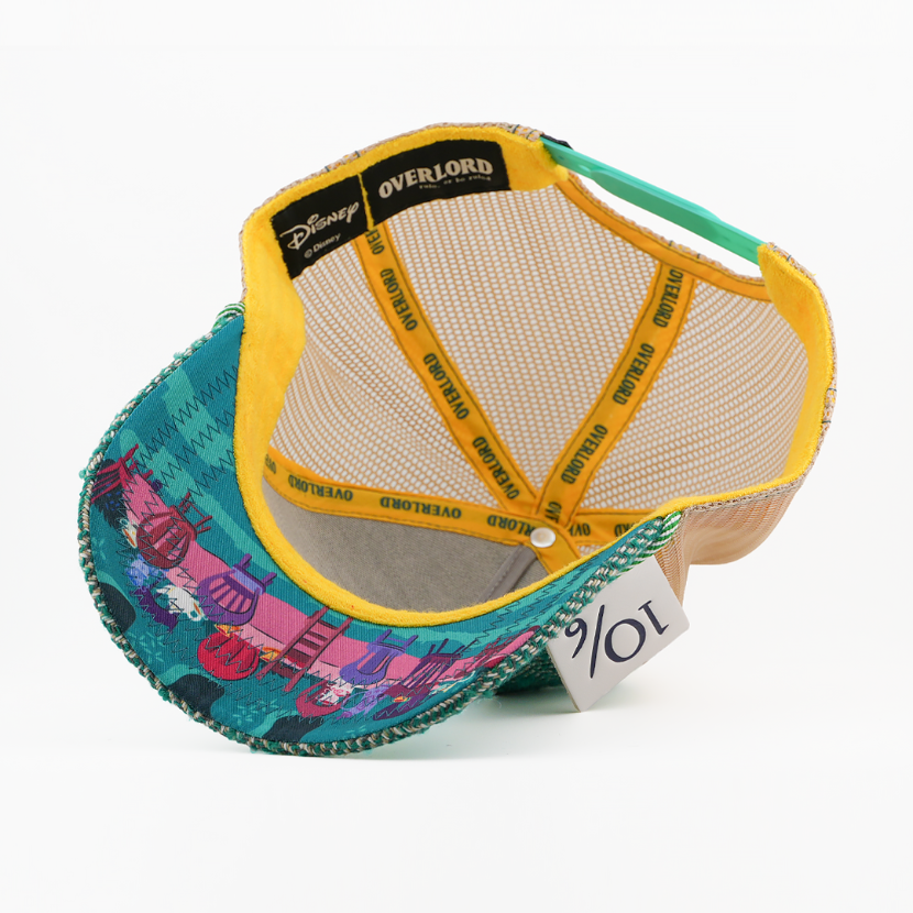 Colorful cap with mesh back and Disney 'Overlord' branding on a white background