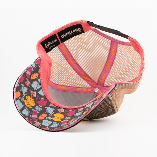 Colorful patterned cap with mesh back on a white background
