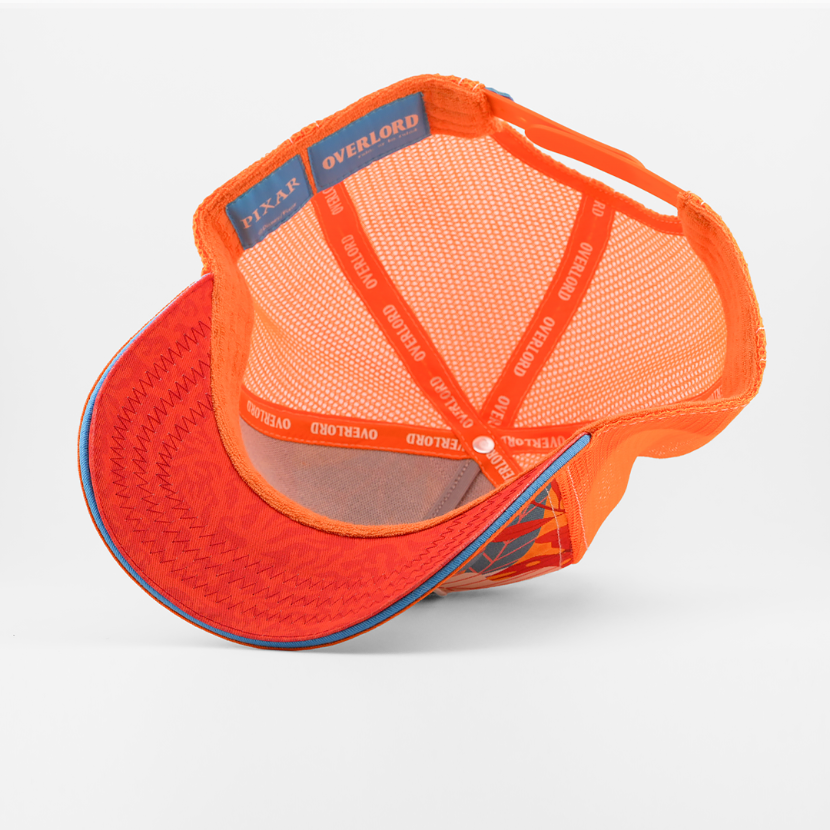 Orange cap with blue accents on a white background