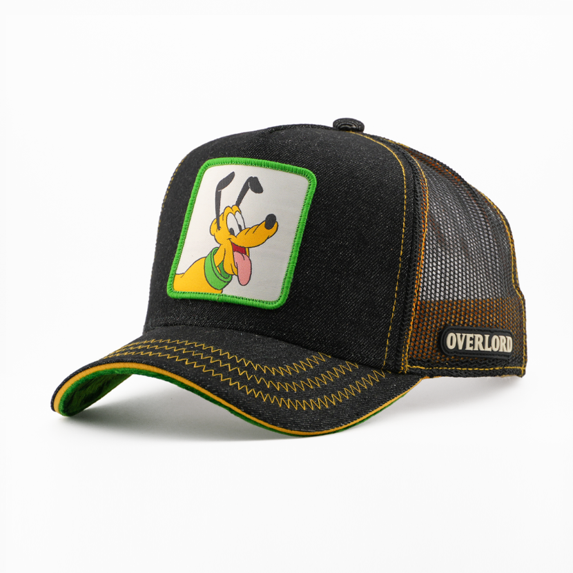 Black cap with cartoon character patch and 'Overlord' branding on a white background