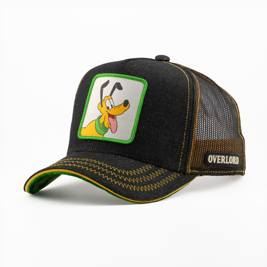 Black cap with cartoon character patch and 'Overlord' branding on a white background