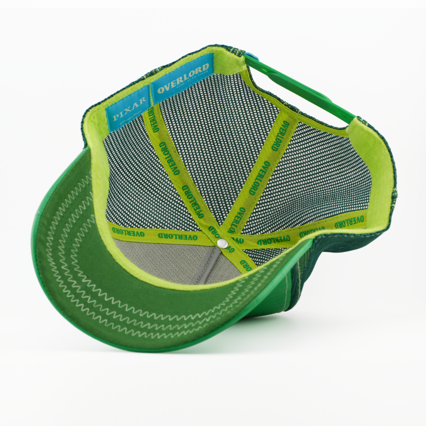 Green and lime green cap with mesh back on a white background