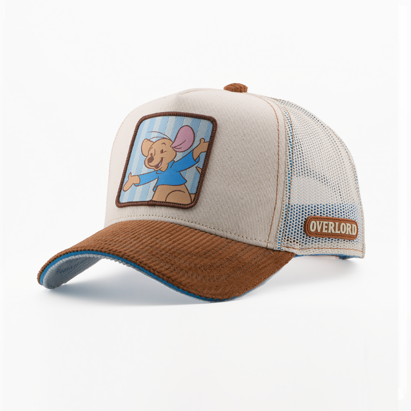 Cap with cartoon mouse patch and 'Overlord' branding on a white background