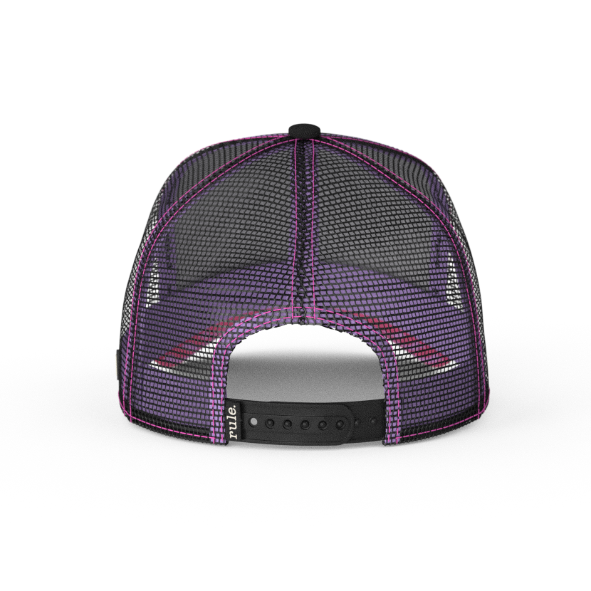 Black OVERLORD X SpongeBob Goofy Goober trucker baseball cap hat with black adjustable strap.